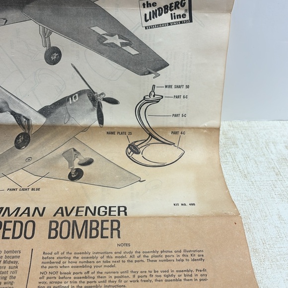 Vintage 1968 Lindberg Line Grumman Avenger TBM-3 Torpedo Bomber 1/72 Model Kit - Picture 16 of 17